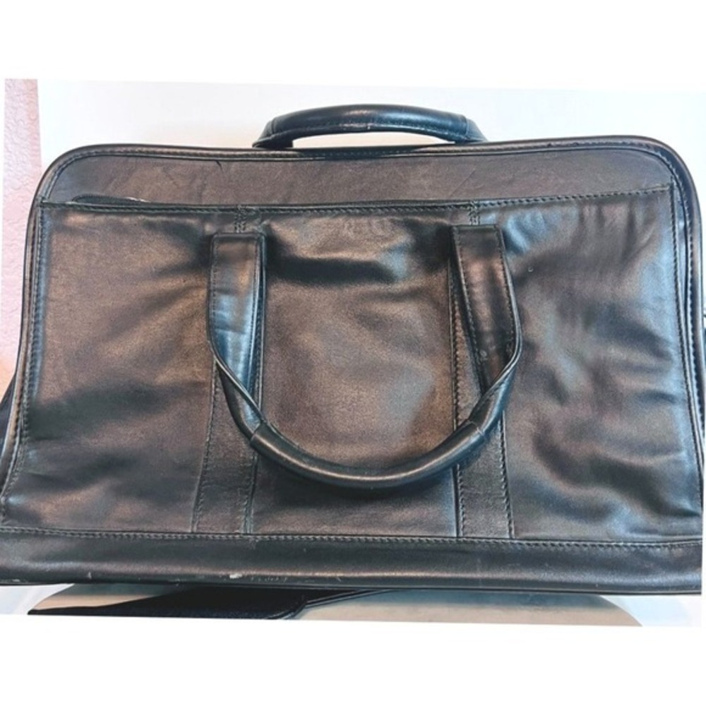 Kenneth Cole Reaction L Black Leather Laptop Briefcase Bag Carry‎ on Travel Bag